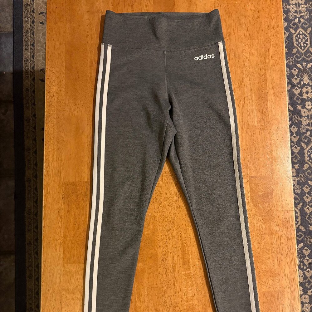 Adidas Leggings Womens Small Gray Climalite Three Stripe Athletic Pants Yoga